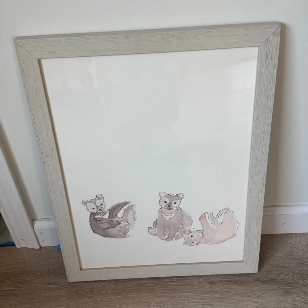 Restoration Hardware Baby nursery art framed birch decor neutral watercolor bear
